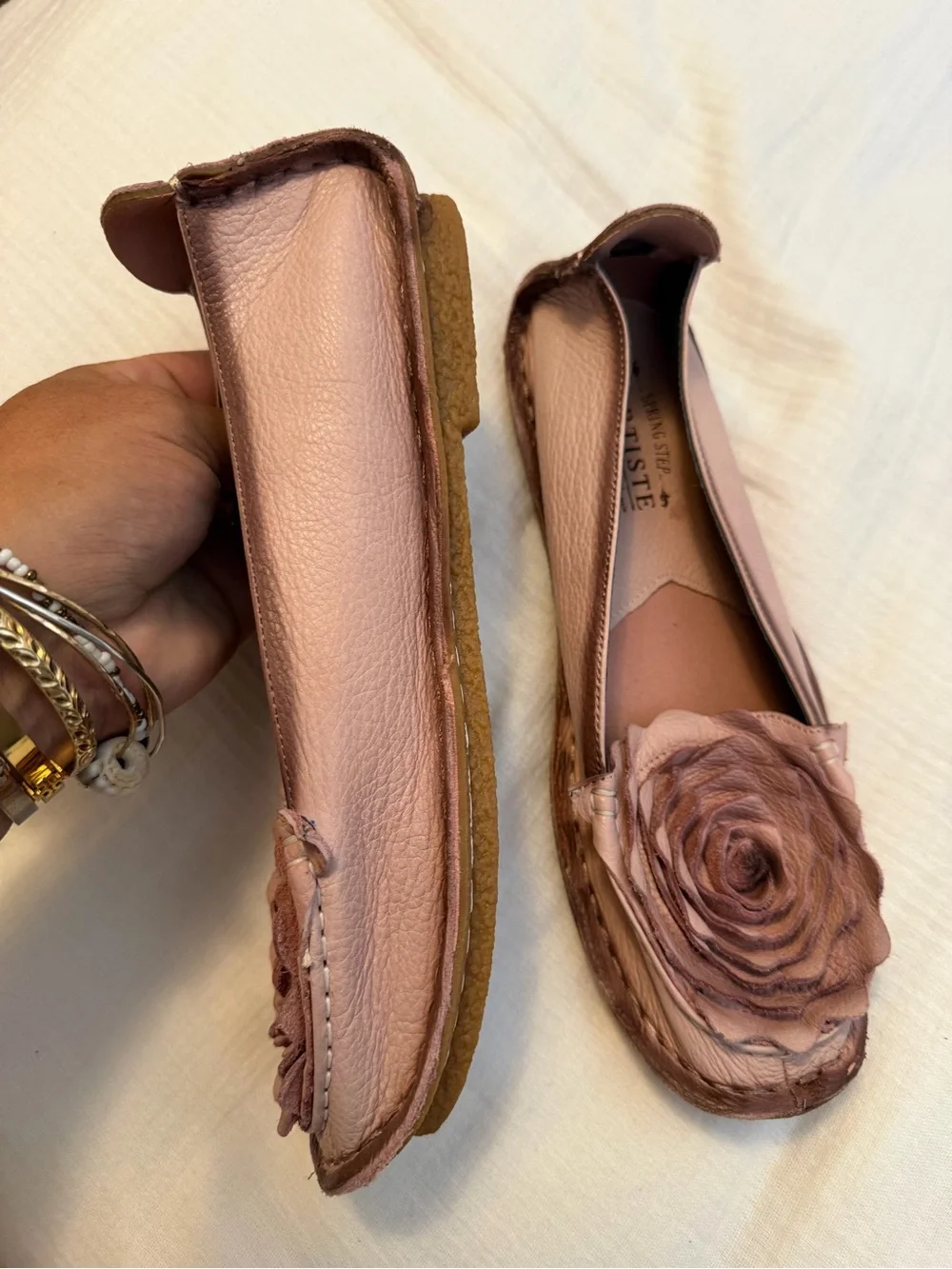 artis Pink Leather Floral Ballet Flats size 40